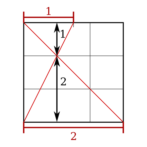 Method to evenly divide paper in thirds; fold origami grid in thirds