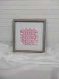 Pink Square Knots Weave, framed in gray wood