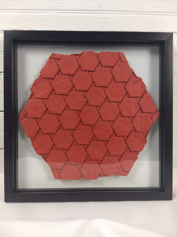 Red Half-adjacent Hexagons, floating mount