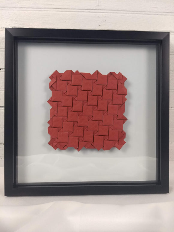 Closed Half-adjacent Squares in red, floating mount